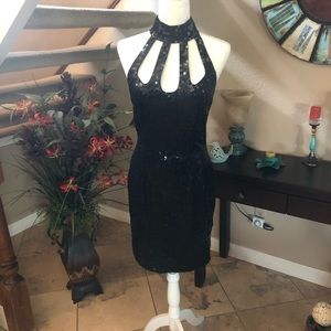Nite Line Black Sequin Cutout Cocktail Dress.